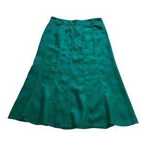 Olsen Green Linen Panelled A-Line Scalloped Hem Maxi Skirt - Size 14